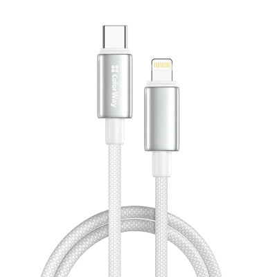 Дата кабель USB-C to Lightning 2.0m PD30W zinc alloy braided white ColorWay (CW-CBPDCL099-WT)