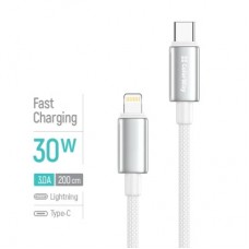 Дата кабель USB-C to Lightning 2.0m PD30W zinc alloy braided white ColorWay (CW-CBPDCL099-WT) - Фото
