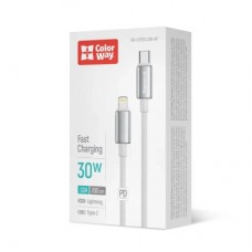 Дата кабель USB-C to Lightning 2.0m PD30W zinc alloy braided white ColorWay (CW-CBPDCL099-WT) - Фото