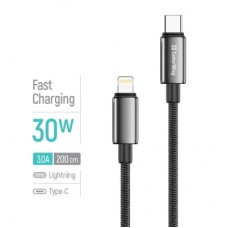 Дата кабель USB-C to Lightning 2.0m PD30W zinc alloy braided black ColorWay (CW-CBPDCL099-BK) - Фото