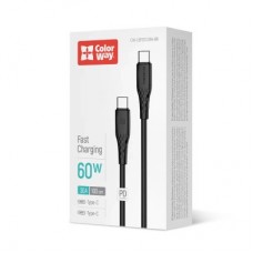 Дата кабель USB-C to USB-C 1.0m 3A 60W textured PVC black ColorWay (CW-CBPDCC094-BK) - Фото