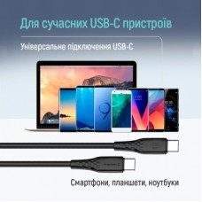Дата кабель USB-C to USB-C 1.0m 3A 60W textured PVC black ColorWay (CW-CBPDCC094-BK) - Фото