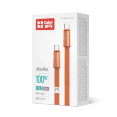 Дата кабель USB-C to USB-C 1.0m 5A 100W ultra-thin orange ColorWay (CW-CBPDCC100-OR) - Фото