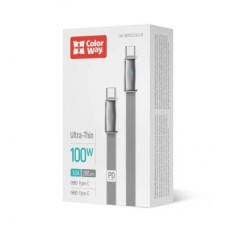 Дата кабель USB-C to USB-C 1.0m 5A 100W ultra-thin gray ColorWay (CW-CBPDCC100-GR) - Фото
