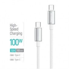 Дата кабель USB-C to USB-C 1.0m 5A 100W zinc alloy braided white ColorWay (CW-CBPDCC098-WT) - Фото