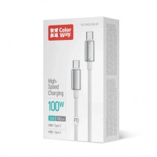 Дата кабель USB-C to USB-C 1.0m 5A 100W zinc alloy braided white ColorWay (CW-CBPDCC098-WT) - Фото