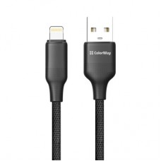 Дата кабель USB 2.0 AM to Lightning 1.0m 3A TPE embossed black ColorWay (CW-CBUL101-BK) - Фото