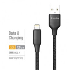 Дата кабель USB 2.0 AM to Lightning 1.0m 3A TPE embossed black ColorWay (CW-CBUL101-BK) - Фото