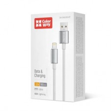 Дата кабель USB 2.0 AM to Lightning 1.0m 3A zinc alloy braided white ColorWay (CW-CBUL098-WT) - Фото