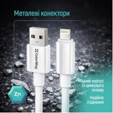 Дата кабель USB 2.0 AM to Lightning 1.0m 3A zinc alloy braided white ColorWay (CW-CBUL098-WT) - Фото