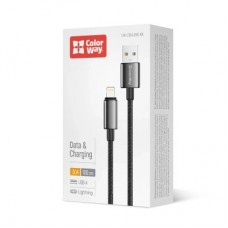 Дата кабель USB 2.0 AM to Lightning 1.0m 3A zinc alloy braided black ColorWay (CW-CBUL098-BK) - Фото