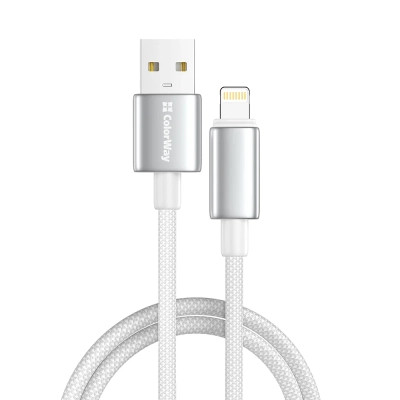 Дата кабель USB 2.0 AM to Lightning 2.0m 3A zinc alloy braided white ColorWay (CW-CBUL099-WT)