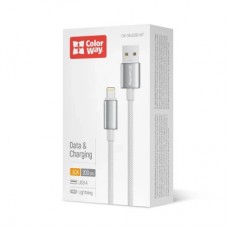 Дата кабель USB 2.0 AM to Lightning 2.0m 3A zinc alloy braided white ColorWay (CW-CBUL099-WT) - Фото