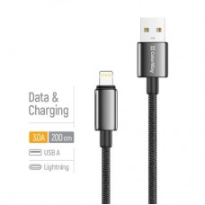 Дата кабель USB 2.0 AM to Lightning 2.0m 3A zinc alloy braided black ColorWay (CW-CBUL099-BK) - Фото