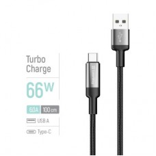 Дата кабель USB 2.0 AM to USB-C 1.0m 6A braided wire black ColorWay (CW-CBUC096-BK) - Фото