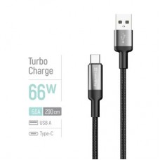 Дата кабель USB 2.0 AM to USB-C 2.0m 6A braided wire black ColorWay (CW-CBUC097-BK) - Фото