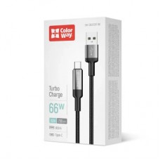 Дата кабель USB 2.0 AM to USB-C 2.0m 6A braided wire black ColorWay (CW-CBUC097-BK) - Фото