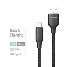 Дата кабель USB 2.0 AM to USB-C 1.0m 3A TPE embossed black ColorWay (CW-CBUC101-BK) - Фото