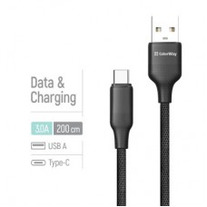 Дата кабель USB 2.0 AM to USB-C 2.0m 3A TPE embossed black ColorWay (CW-CBUC102-BK) - Фото