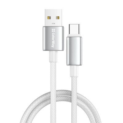 Дата кабель USB 2.0 AM to USB-C 1.0m 3A zinc alloy braided white ColorWay (CW-CBUC098-WT)