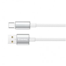 Дата кабель USB 2.0 AM to USB-C 2.0m 3A zinc alloy braided white ColorWay (CW-CBUC099-WT) - Фото