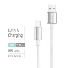 Дата кабель USB 2.0 AM to USB-C 2.0m 3A zinc alloy braided white ColorWay (CW-CBUC099-WT) - Фото