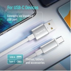 Дата кабель USB 2.0 AM to USB-C 2.0m 3A zinc alloy braided white ColorWay (CW-CBUC099-WT) - Фото