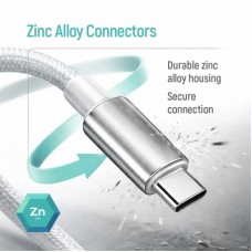 Дата кабель USB 2.0 AM to USB-C 2.0m 3A zinc alloy braided white ColorWay (CW-CBUC099-WT) - Фото