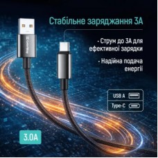 Дата кабель USB 2.0 AM to USB-C 2.0m 3A zinc alloy braided black ColorWay (CW-CBUC099-BK) - Фото