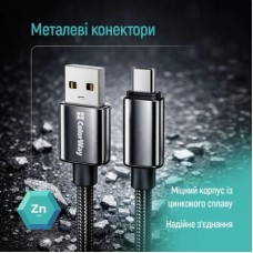 Дата кабель USB 2.0 AM to USB-C 2.0m 3A zinc alloy braided black ColorWay (CW-CBUC099-BK) - Фото