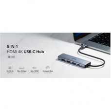 Концентратор Cudy USB-C 5-in-1 1xHDMI 4K + 1xUSB-C PD100W + 1xUSB 3.0 5Gbps + 2xUSB 2.0 (UH405) - Фото
