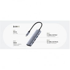 Концентратор Cudy USB-C 5-in-1 1xHDMI 4K + 1xUSB-C PD100W + 1xUSB 3.0 5Gbps + 2xUSB 2.0 (UH405) - Фото