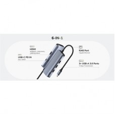 Концентратор Cudy USB-C 6-in-1 1xHDMI 4K + 1xUSB-C + 1xUSB 3.0 5Gbps + 2xUSB 2.0 (UH606) - Фото