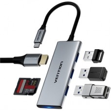 Концентратор Vention USB-C 6-in-1 3xUSB 3.0 + HDMI 4K30Hz + SD/TF 0.15m (TOOHB) - Фото