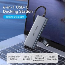 Концентратор Vention USB-C 6-in-1 3xUSB 3.0 + HDMI 4K30Hz + SD/TF 0.15m (TOOHB) - Фото