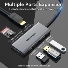 Концентратор Vention USB-C 6-in-1 3xUSB 3.0 + HDMI 4K30Hz + SD/TF 0.15m (TOOHB) - Фото