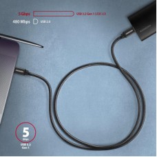 Дата кабель USB-C to USB-C 3.0m v3.2 Gen 1 PD 60W 3A black AXAGON (BUCM3-CM30AB) - Фото