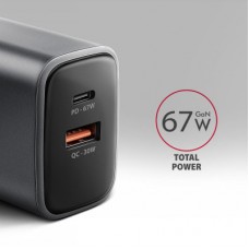 Зарядний пристрій AXAGON 1xUSB-C PD67W + 1xUSB QC4+ PPS gray (ACU-PQ67) - Фото
