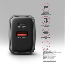 Зарядний пристрій AXAGON 1xUSB-C PD67W + 1xUSB QC4+ PPS gray (ACU-PQ67) - Фото