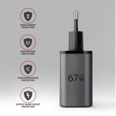 Зарядний пристрій AXAGON 1xUSB-C PD67W + 1xUSB QC4+ PPS gray (ACU-PQ67) - Фото