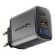 Зарядное устройство AXAGON 1xUSB-C PD67W + 1xUSB QC4+ PPS display gray (ACU-PQ67D)