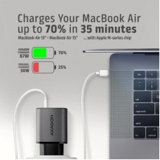 Зарядний пристрій AXAGON 1xUSB-C PD67W + 1xUSB QC4+ PPS display gray (ACU-PQ67D) - Фото