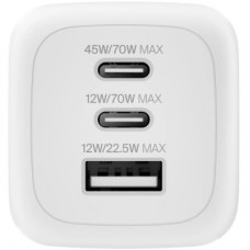 Зарядное устройство Belkin 2xUSB-C + 1xUSB PD70W PPS GaN white (WCH018HQWH) - Фото