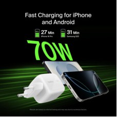 Зарядное устройство Belkin 2xUSB-C + 1xUSB PD70W PPS GaN white (WCH018HQWH) - Фото