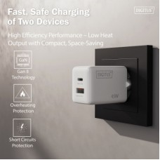 Зарядний пристрій Digitus 1xUSB-C + 1xUSB PD45W GaN white (DA-10302) - Фото