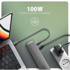 Концентратор AXAGON USB-C 9-in-1 4xUSB 3.2 + 2xUSB-C + HDMI + SD/TF + RJ45 1000Mbps + PD 100W black/gray (HMC-10HLS) - Фото