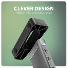 Концентратор AXAGON USB-C 9-in-1 4xUSB 3.2 + 2xUSB-C + HDMI + SD/TF + RJ45 1000Mbps + PD 100W black/gray (HMC-10HLS) - Фото