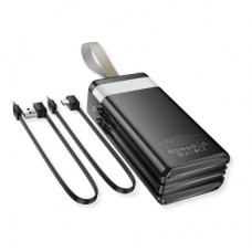 Батарея универсальная HOCO 30000mAh Plentiful 22.5W, built-in cables, LED, Black (DB58 / 715030) - Фото
