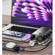 Батарея универсальная HOCO 30000mAh Plentiful 22.5W, built-in cables, LED, Black (DB58 / 715030) - Фото