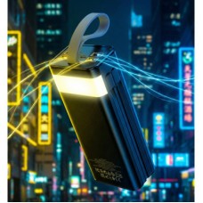 Батарея универсальная HOCO 30000mAh Plentiful 22.5W, built-in cables, LED, Black (DB58 / 715030) - Фото